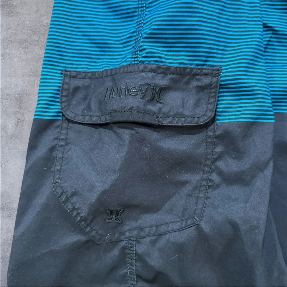 Hurley Board Shorts Men's 30 Blue Colorblock Striped Swim Trunks Surf Skate